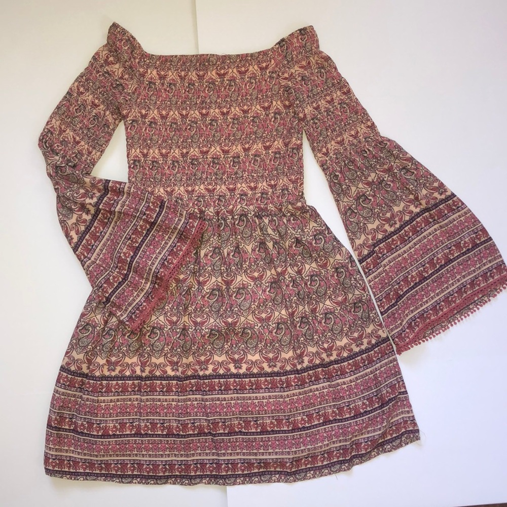 Off the shoulder peasant dress with bell sleeves